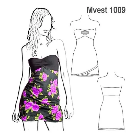 Molde, Patrón Vestido Corto Strapless  Recogido Centro Busto