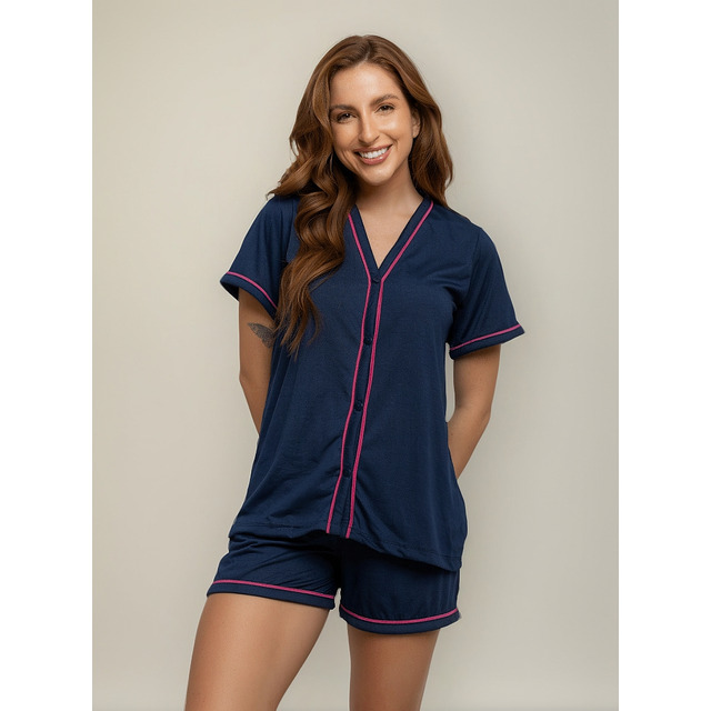Pijama Americano Blogueirinha Short Blusa Botões Amamentação