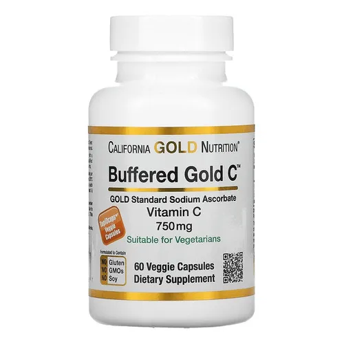 Vitamina C Buffered Gold, 750 mg, 60 cápsulas, sabor California Gold, sin sabor