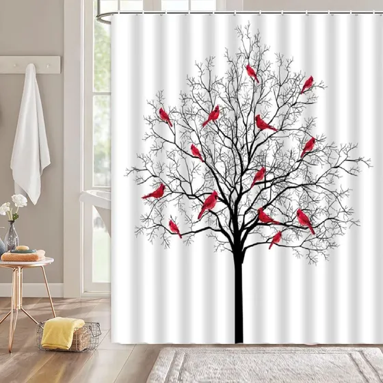 Cortina Ducha Extra Larga Diseño Pajaro Arbol Abatracto Rama