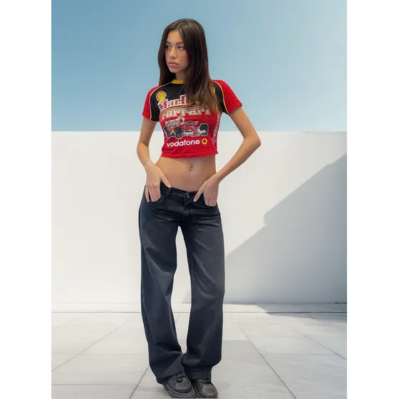 Jean Osadas Pantalon Mom Wide Leg Baggy Tiro Bajo Rigido