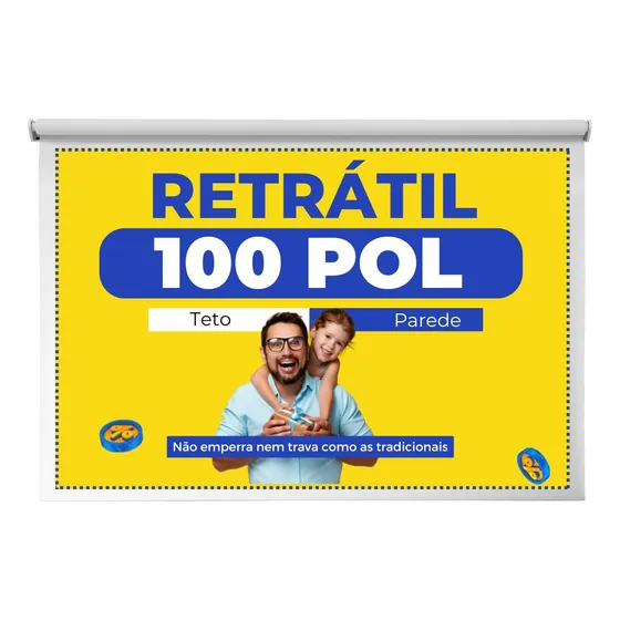 Tela De Projeçao Retratil Telão Datashow 100 P/ Teto Parede
