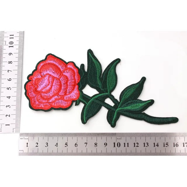 Parche Aplique Flor Rosa 17cm Con Tallo Pack X 25