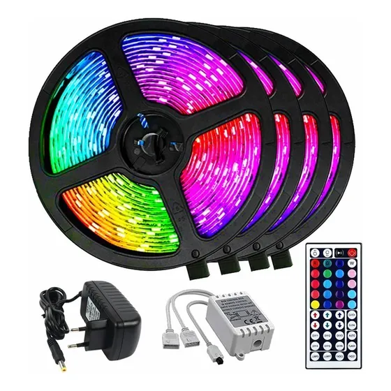 Fita De Led Rgb Com Contrele De 44 Teclas 20 Metros