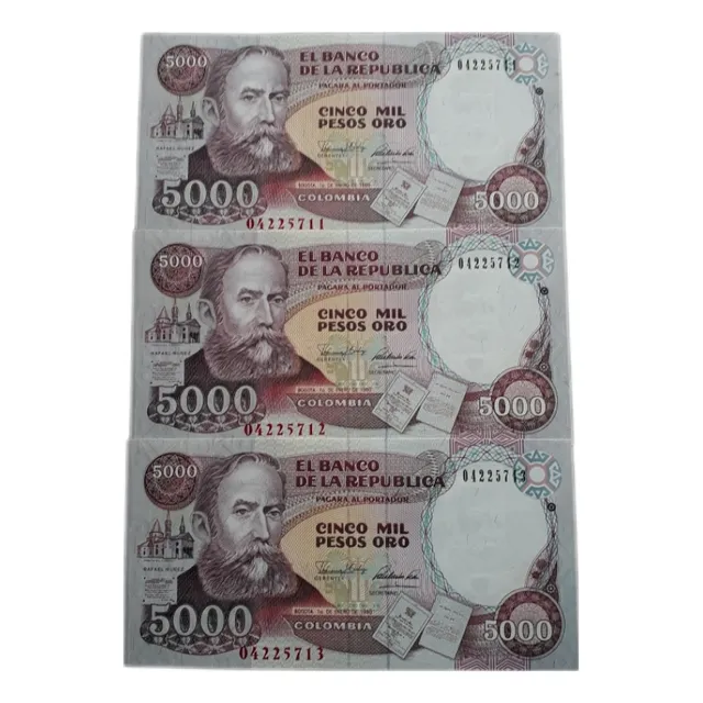 Trio Consecutivos 5000 Pesos Oro 1990 Sin Circular Unc