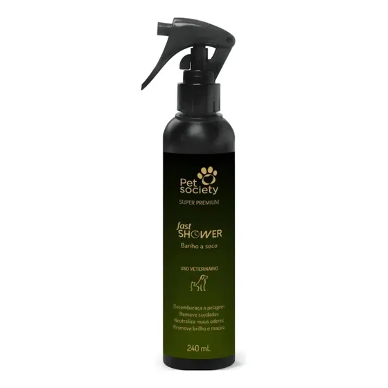 Banho A Seco Fast Shower Hydra Cães Gatos Pet Society 240ml Fragrância Suave