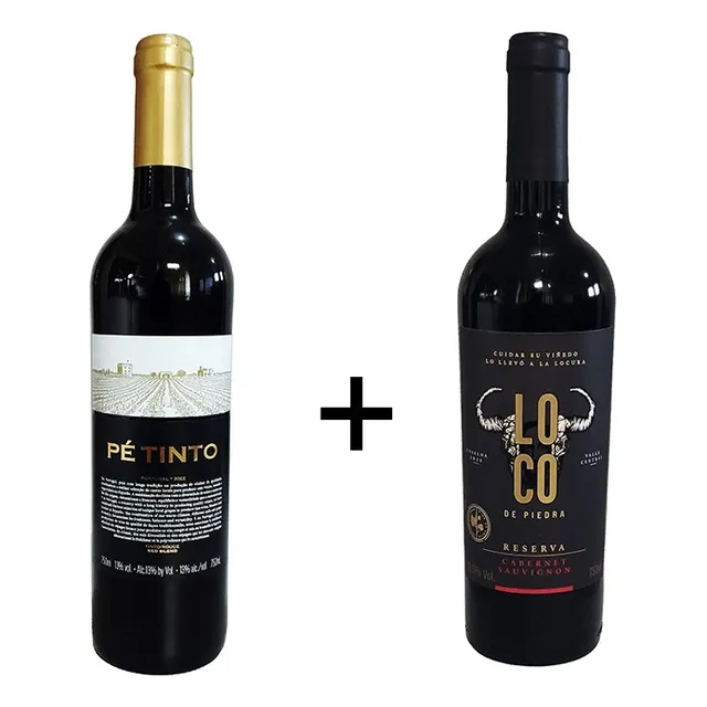 Vinho Português Pé Tinto + Chileno Loco De Piedra Kit 2 Uni 