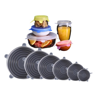 Conjunto 6 Peças Tampas Vedação Redondas Elásticas Silicone Conjunto 6 Peças Tampas Vedação Redondas Elásticas Silicone