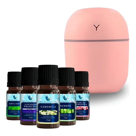 Umidificador De Ar Rosa Com Essencias Kit 5 Unidades 15ml