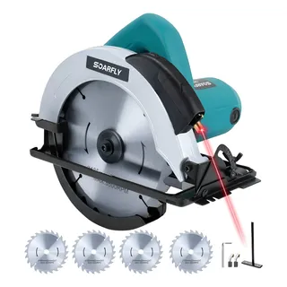 Sierra Circular Eléctrica Láser Auxiliar 7-1/4 1800w+4discos Color Azul Acero