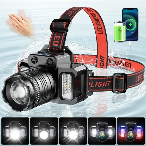 Lámpara De Cabeza Para Campismo Minera Accesorios Tacticos De Led Inducción Recargable Impermeable Con 5 Modos