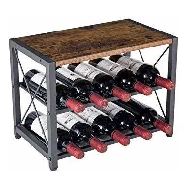 Estante Rustico Para 10 Botella Madera Hierro 17.4 Largo