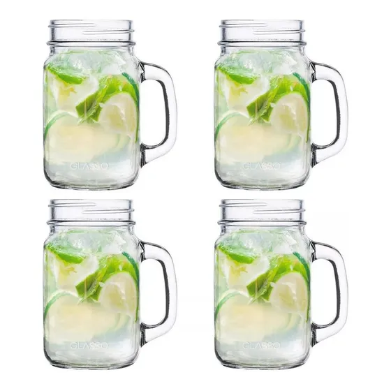 Set 4 Vasos Jarras Mason Jar Glasso 450ml Mojito Aperitivos
