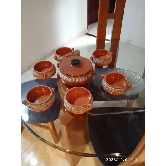 Juego De Sopera De Barro Esmaltado Con Sus 6 Escudillas