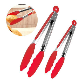 2 Tenazas Chef Acero Inoxidable Pinzas Silicona Pan Ensalada Color Roja 2 Tenazas Chef Acero Inoxidable Pinzas Silicona Pan Ensalada Color Roja