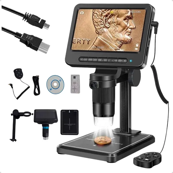 Microscópio Digital Tela Lcd Full Hd 5 Polegadas Zoom 1200x