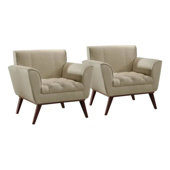 Conjunto - 2 Poltronas Lise Luxo Madeira Maciça Castellar Cor Linho Bege