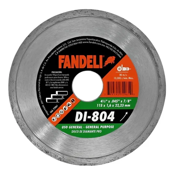 Disco De Diamante Rin Continuo Fandeli 4 1/2 PLG Di804