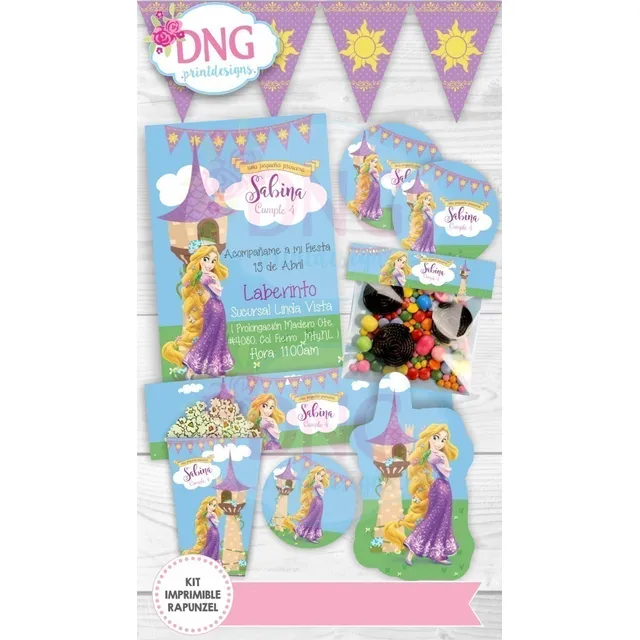 Kit Imprimible Invitaciones Candy Bar Png / Rapunzel