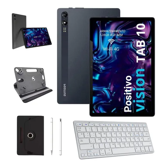 Tablet Vision 10'' 128gb + 4gb Chip 4g Com Teclado Bt Branco