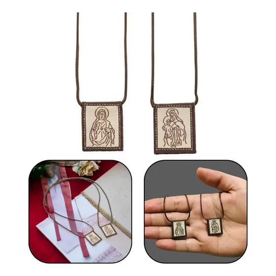 Escapulário De Tecido Ns Do Carmo E Sagrado Coração De Jesus