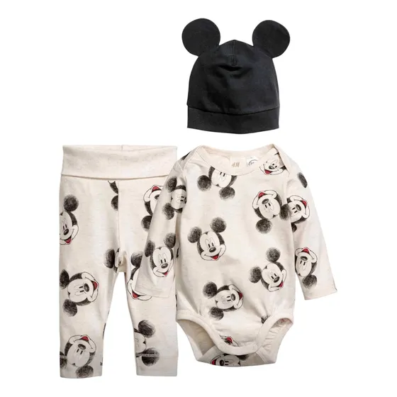 Set Conjunto 3 Piezas H&m Mickey Disney 6/9 Meses Beige 6-9 M