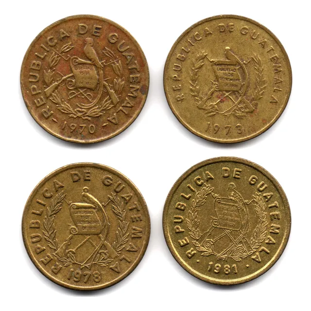 Guatemala 1 Centavo 1970 1973 1978 1981 4 Tipos Diferentes