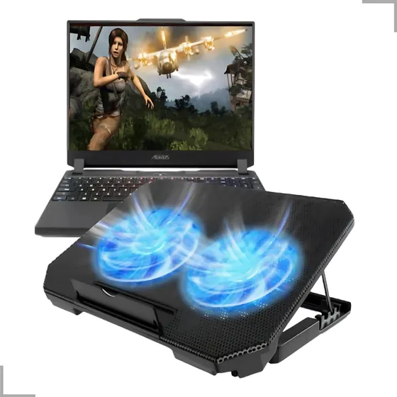 Base Notebook Cooler 2 Ventoinhas Silenciosa Ajustavel Led
