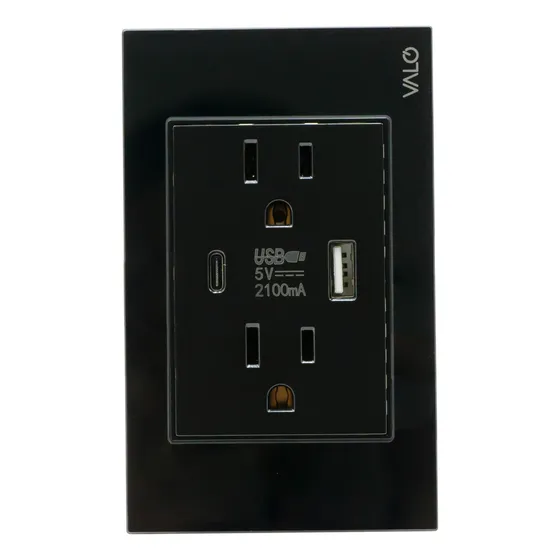 Placa Valo Contacto Duplex Y 2 Entradas Usb Cristal Templado