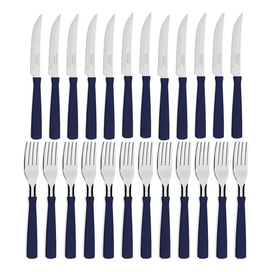 24 Cubiertos Tenedor Cuchillo Tramontina New Kolor Mango Pvc