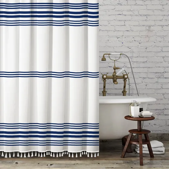 Cortina Ducha Azul Borla Para Decoracion Baño Raya Marino 72