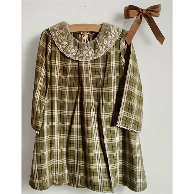 Vestido Escoces Verde Con Puntilla Para Nena