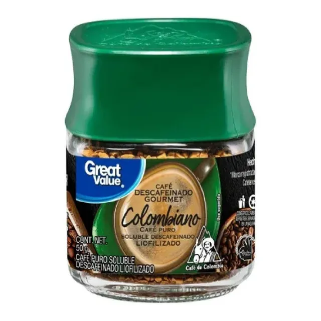 Great Value Café DESCAFEINADO Soluble Colombiano 50 Gr