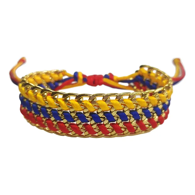 Pulsera Colombia Cadena Tricolor Tipo Accesorios Esmeralda