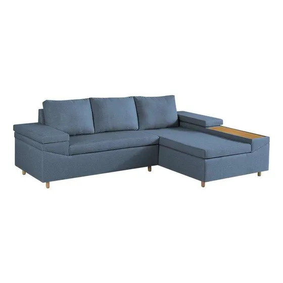 Sofá 4 Lugares Clássico Com Chaise Direito Linho Azul