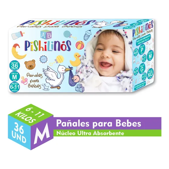 Pañales Para Bebes Pishilinos Talla M. Paquete X 36