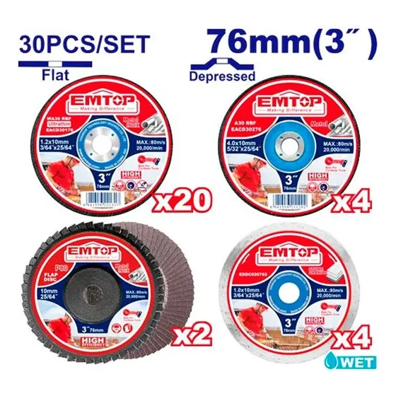 30 Discos Varios Corte Diamante Flap Esmeril Emtop