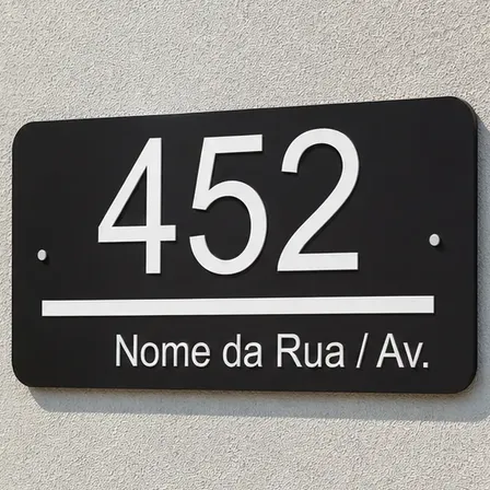 Placa Residêncial 20x10 - Acrilico Preto Número (dupla Face) Preto E Branco