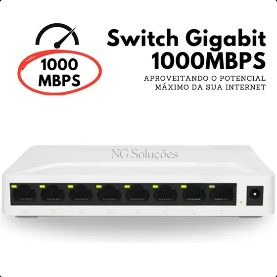 Switch 8 Portas Gigabit Hub 10/100/1000 Mbps Gbps De Rede Rj45 Lan Para Computadores E Câmeras Bivolt