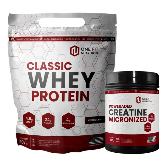 Whey Protein 2 Lbs + Creatina 200grs One Fit Sabor Chocolate