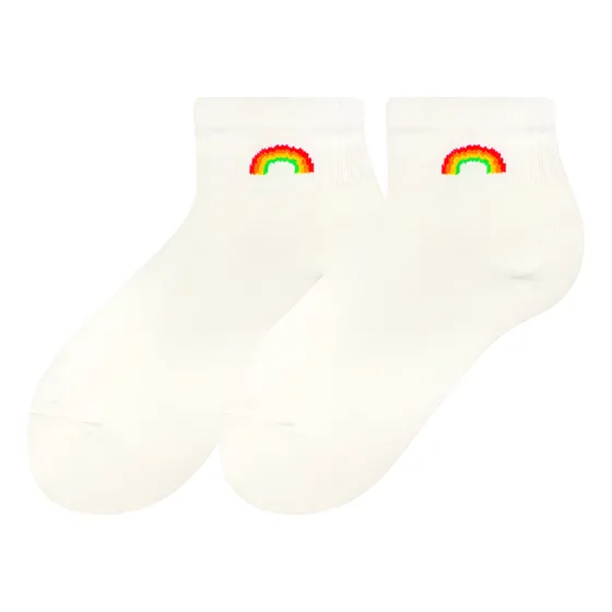 Medias Cortas Blancas/negras Diseño Arcoiris Unisex