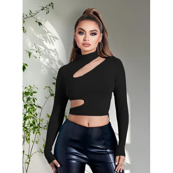 Top Sexy Cuello Alto Asimetrico Mujer