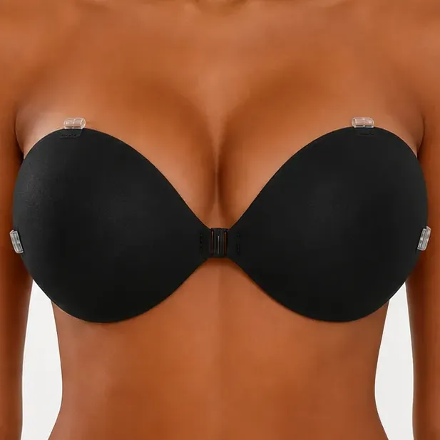 Miss Queen Sutiã Adesivo Push Up 3cm Natural Alça Removível Preto Liso M