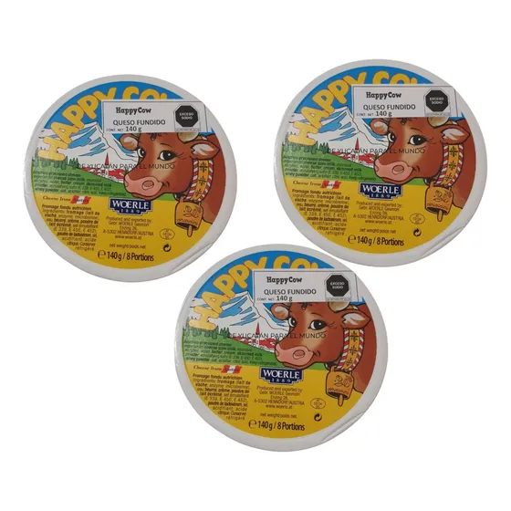 3 Latas Porción Queso Fundido Triángulos Happy Cow De 140g