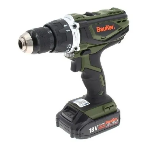 Taladro percutor atornillador inalámbrico de 13mm Bauker CD180JN-2P 18V + accesorios