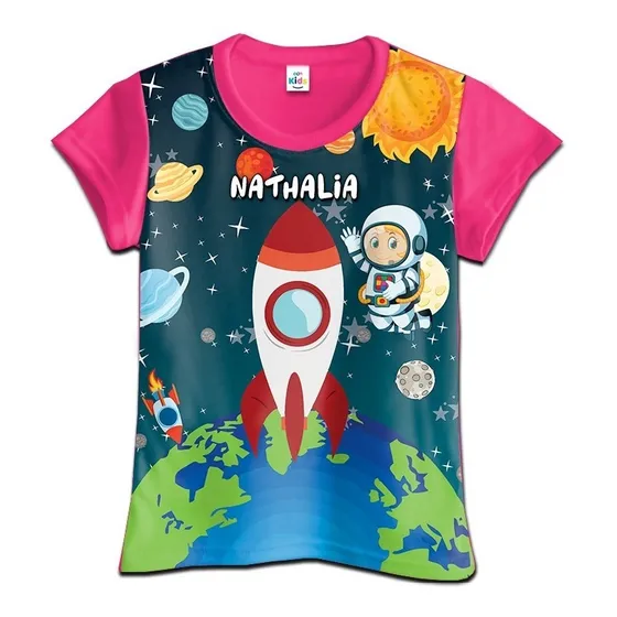 Franela Camisa Niño Planetas Galaxias Astronauta Poliester