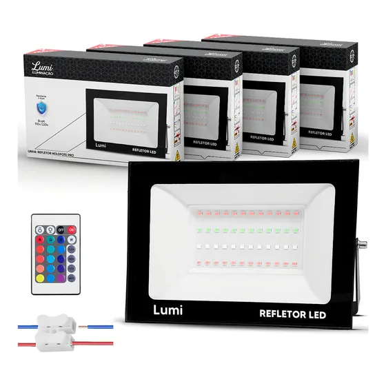 Kit 5 Refletor Led Holofote Smd Pro 200w 127/220V Ip67 Rgb Lumi