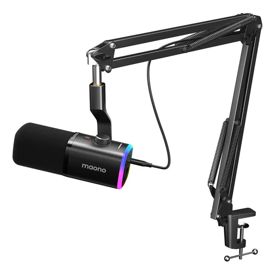 MAONO Micrófono Dinámico USB/XLR con Software,Micrófono PC Gamer RGB con Brazo, Micrófono para Podcast Streaming Youtube, PD100XS