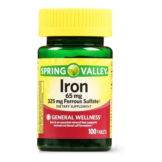 Spring Valley Hierro 65mg Con Sulfato Ferroso 100 Tabletas 