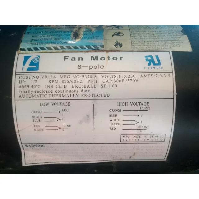 Motor De 8 Polos 1/2 115/230v Rpm 825/60 Hz Ph 1